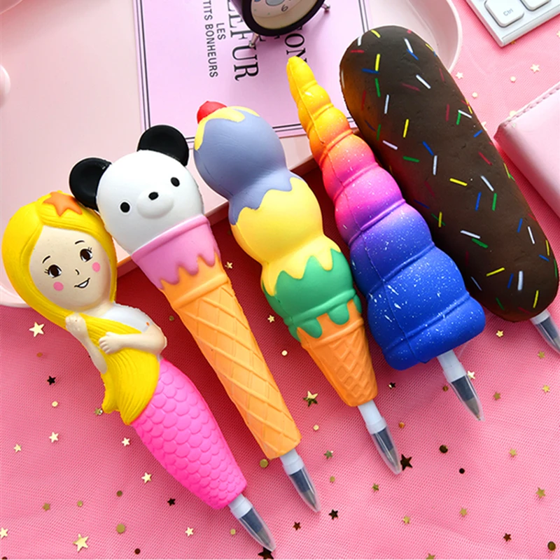 New Squishy Antistress Toys Ice Cream Hot Dog Dinosaur Slow Rising Pen Soft Squeeze Pen Stress Relief Toy Christmas Gifts