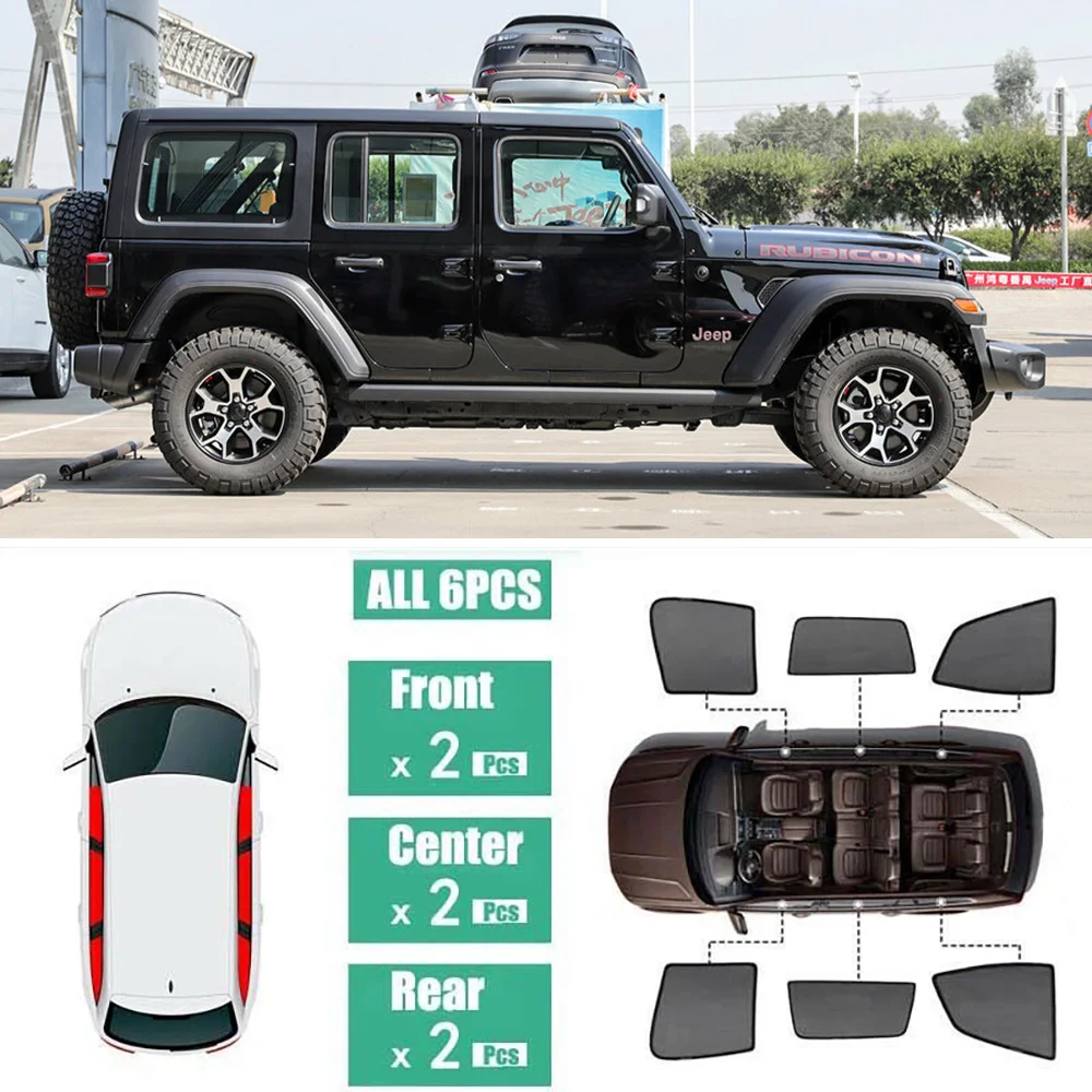 Side Windows Magnetic Sun Shade UV Protection Ray Blocking Mesh Visor Fit For Jeep Wrangler 2019-2020 