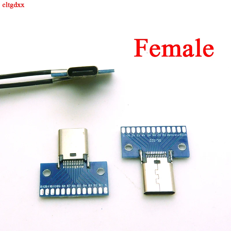 1pcs USB 3.1 Type C Connector 24+2P Female Plug Male Plug Receptacle Adapter To Solder Wire &amp amp Cable 24P+2P PCB Board