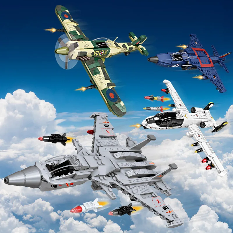 

Military Series A10 Attack Aircraft J15 Fighter Harrier Jet Model Building Blocks Spitfire Weapons with Figures Bricks Toys Gift