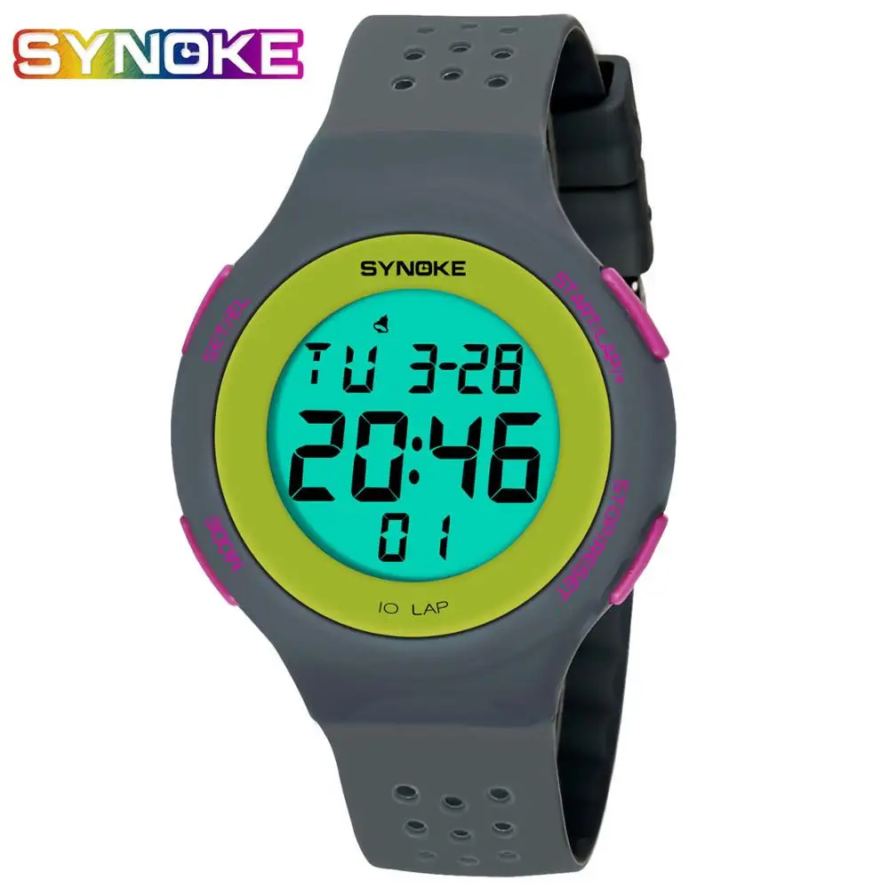 SYNOKE Men Watches Fashion Digital Led Electronic Outdoors Sport Waterproof Alarm PU Wristwatch Military Chronograph Clock