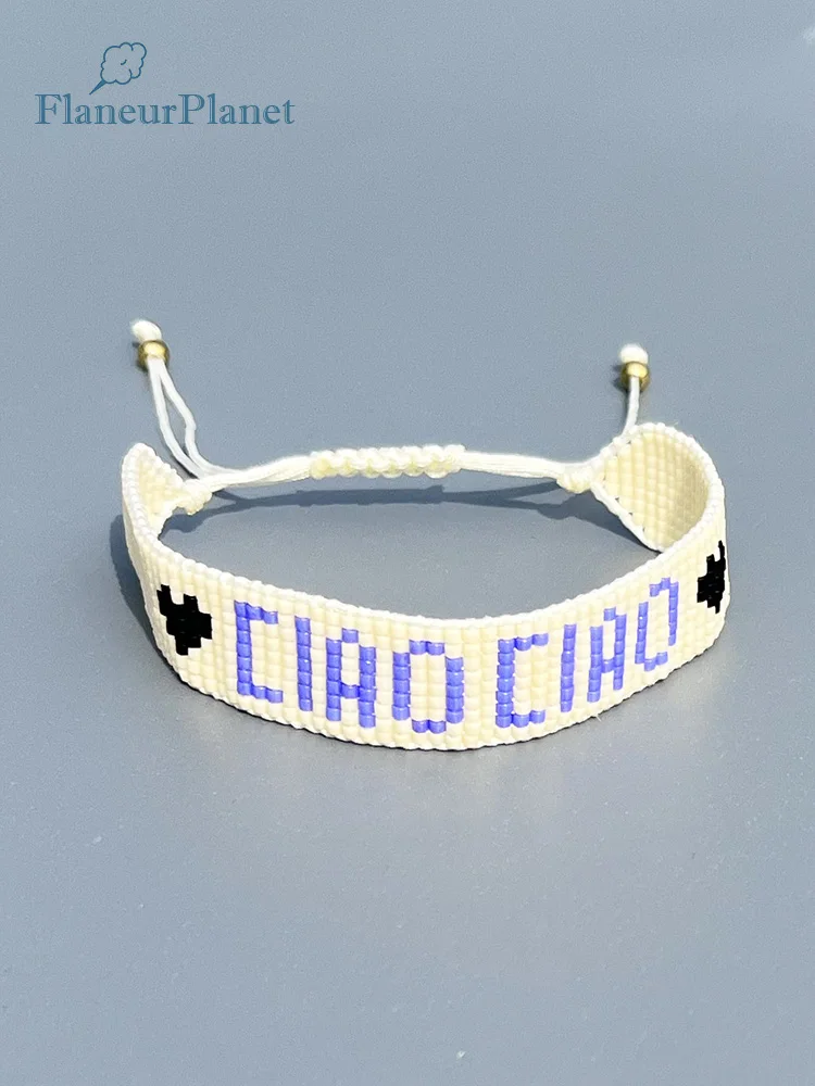 FlaneurPlanet Purple and Creamy Seed Bead Word Bracelet CIAO CIAO Heart Friendship Bracelet Customize Your Unique Piece