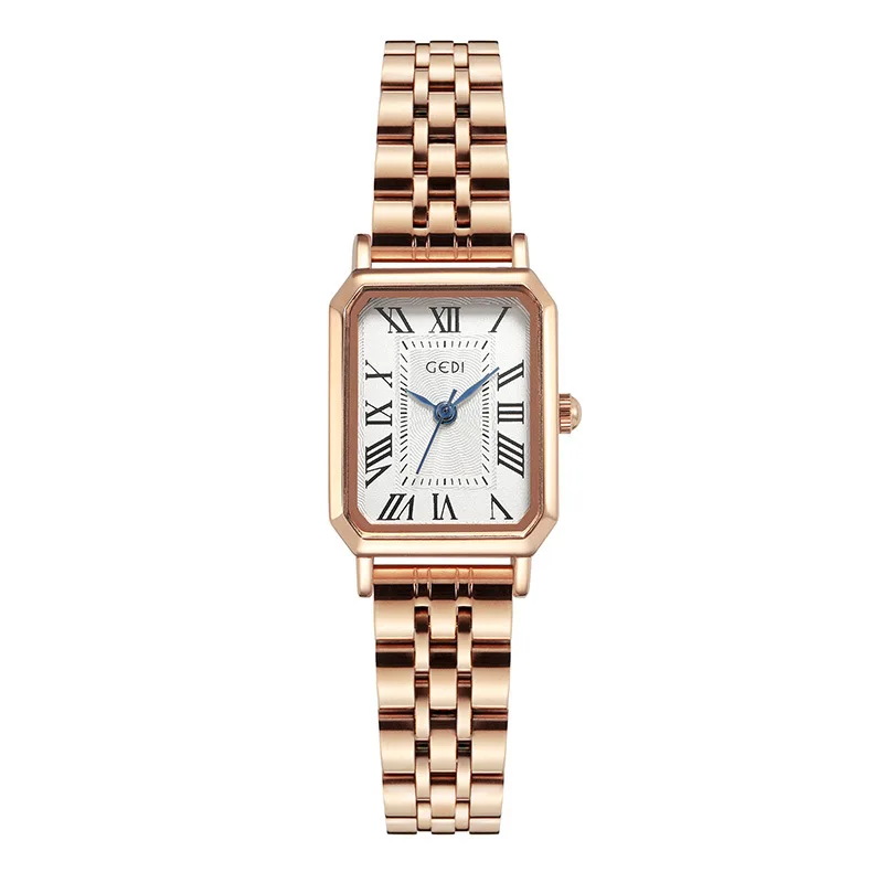 GEDI Women's Watch Korean retro style small square plate steel band quartz watch Rectangular women's watch wrist watch