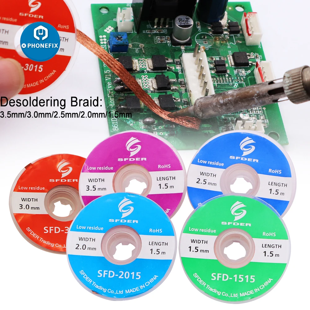 1.5Mm 2.0Mm 2.5Mm 3.0Mm 3.5Mm Lebar 1.5M Panjang BGA Desolder Braid Pengelasan Solder Remover Kawat Timah Fluks Alat Perbaikan