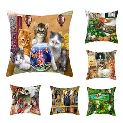 Cartoon Naughty Cat Cushion Cover Pillow Case Creative Cute Cats Sofa Decorative Pillowcase Home Textiles Animal Pillow Cover