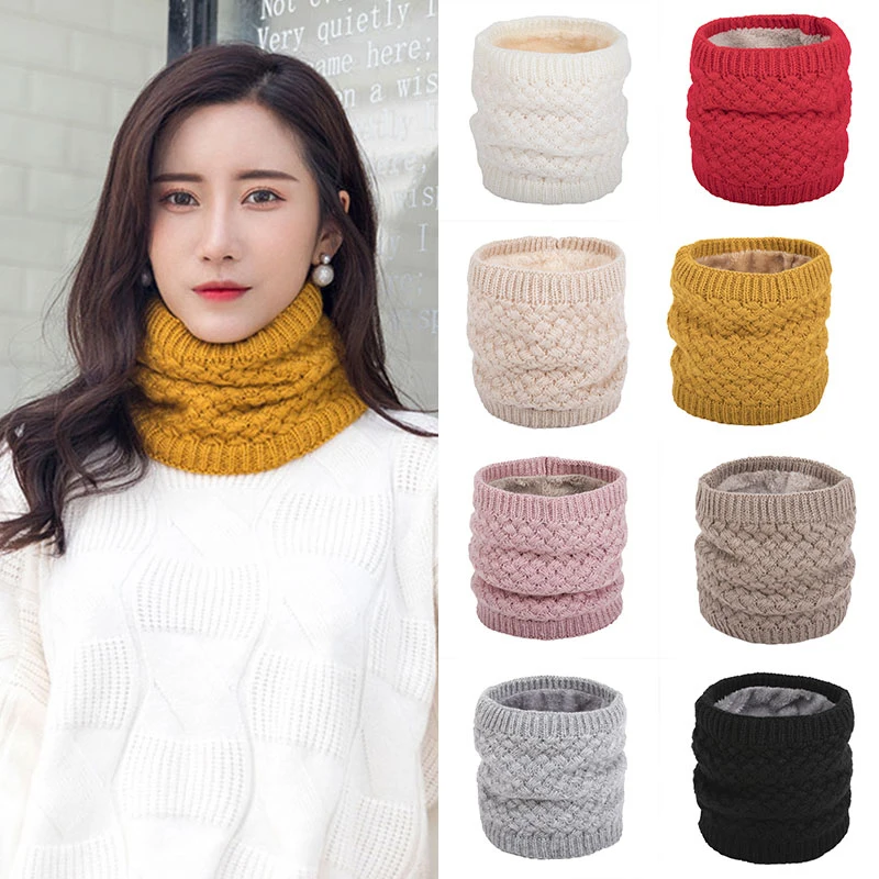 2023 Winter Women Knitted Scarf Solid Fleece Snood Scarves Lady Warm Faux Fur Thick Unisex Neck Scarfs Ring Ski Climbing Scarf