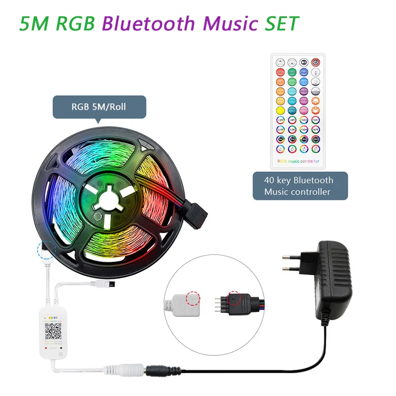 Bluetooth + muzyka 5050 taśma LED RGB SMD 2835 elastyczna wstążka Fita RGB LED Light 5M 10M 15M taśma LED DC12V kontroler WIFI