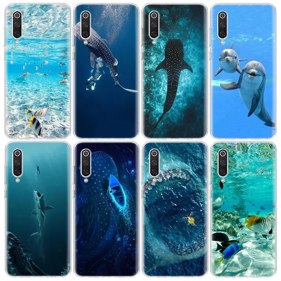 Ocean Whale Shark Swimming Phone Case For Xiaomi Redmi Note 11 12 Pro Plus 12S 11S 11T 11E 10S 10 9 9S 9T 4G 5G 8 8T 7 Cover Coq