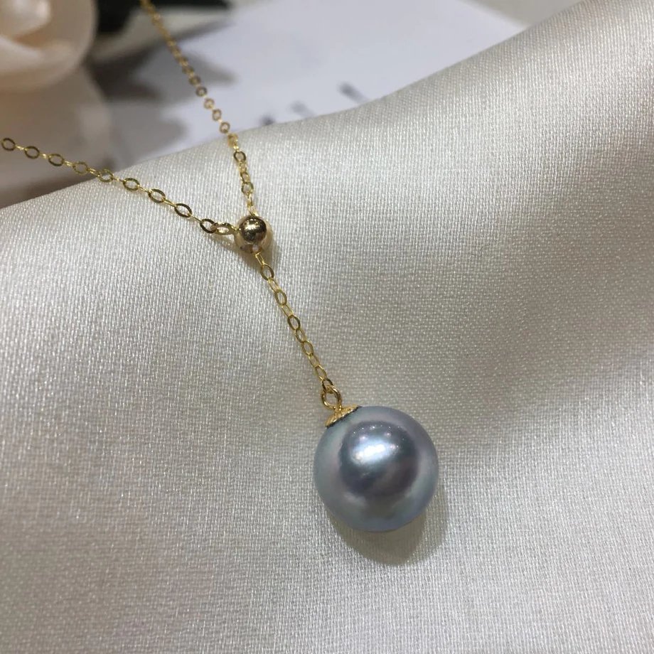 

NYMPH Real 18K Gold Pearl Necklace Pure AU750 Chain Natural AKOYA Seawater Pearl Pendant For Women Wedding Fine Jewelry D520