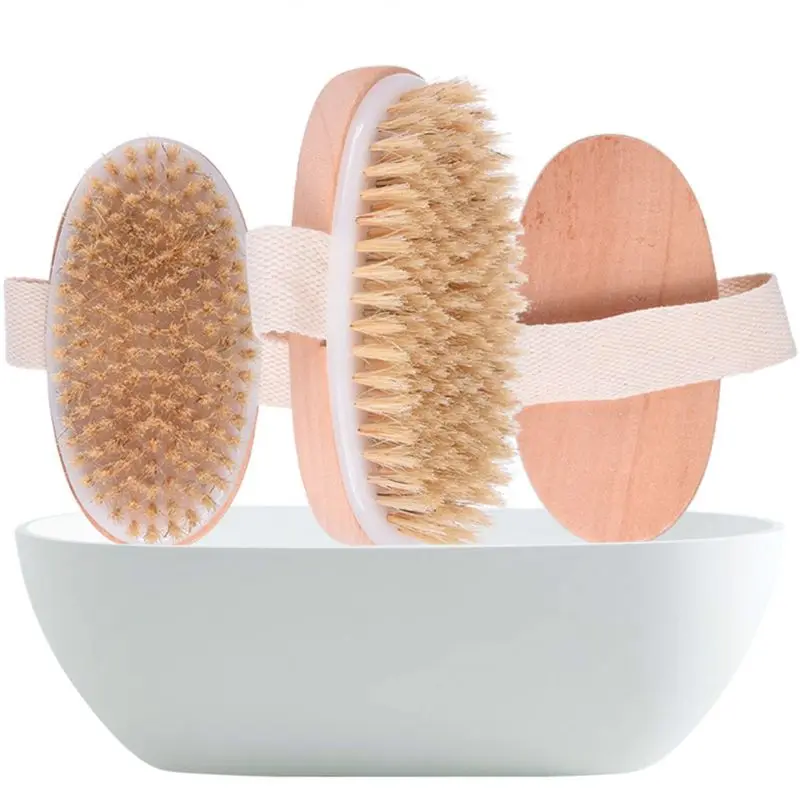 Natural Boar Bristles Dry Body Brush Wooden Oval Shower Bath Brushes Exfoliating Massage Cellulite Treatment Blood Circulation