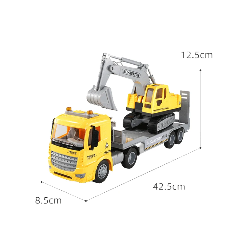 Escavadora de inercia de gran tamaño, plataforma, remolque, camión, juguete, vehículo de transporte, coche de ingeniería, juguete para regalo para niños