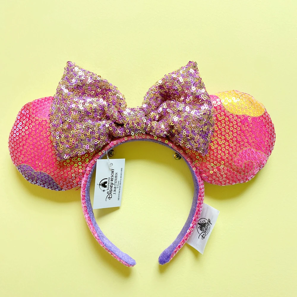 Disney Mickey Minnie Mouse Ears Headband Pink Big Sequin Bows EARS COSTUME Headband Cosplay Plush Adult/Kids Headband Gift