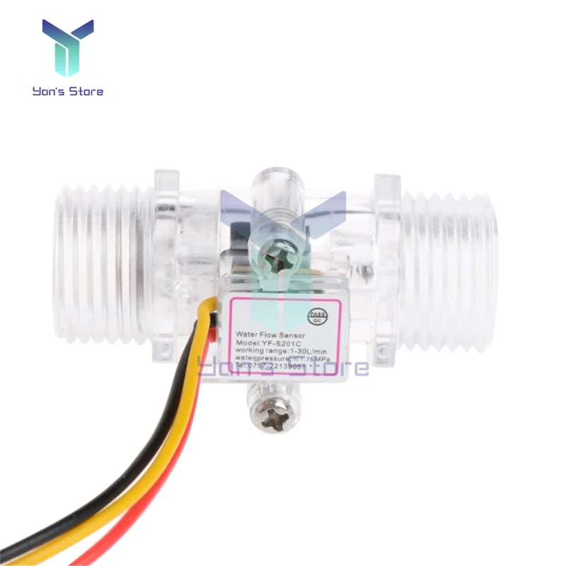 Medidor do Sensor de Fluxo de Água, Medição Plástica, Hall Sensor, Indicador, Transparente, Cobre, DC 5V, 12V, DN15, G1, 2 polegadas