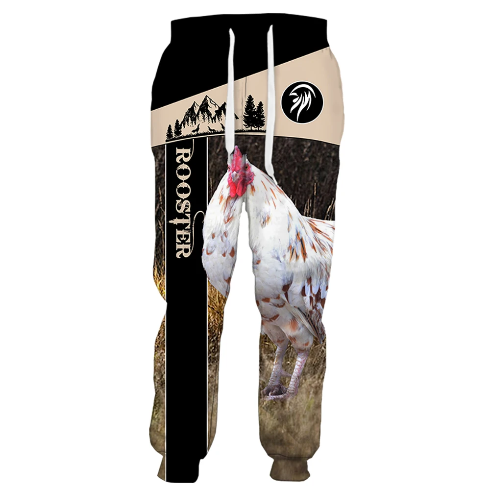 

HX Rooster Lovers Casual Pants 3D Graphic Animal Splicing Sweatpants Fashion Hip Hop Tracksuit Polyester Harajuku Sportswear