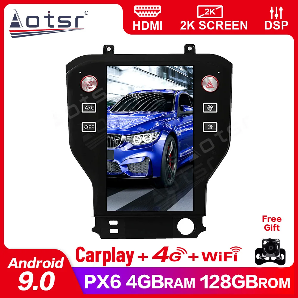 

AOTSR Android 9.0 4+128G Tesla style PX6 Carplay Vertical screen Navigation For Ford Mustang 2015-2020 Multimedia radio Player