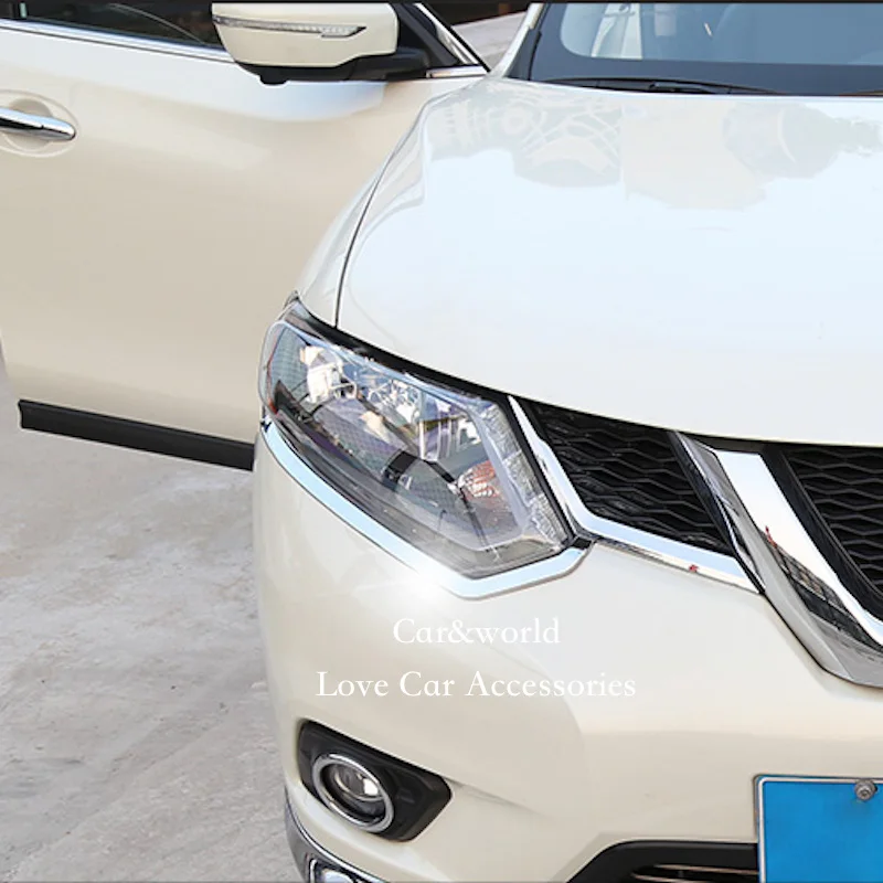 For 2014-2016 Nissan X-Trail X Trail Rogue T32 Headlights Eyebrow Cover Front Lights Trim ABS Chrome Car Styling Accessories