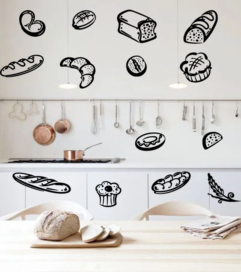 Bakery Bread Window Wall Sticker Kitchen Dining Room Bakehouse Baking Breads Snack Glass Wall Decal Vinyl Shop Decor