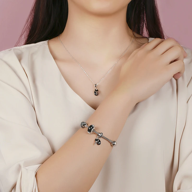 SG Key silver Charm with black Enamel Charm 925 Sterling Silver fashion Charms Jewelry for DIY Charms Bracelet women gifts