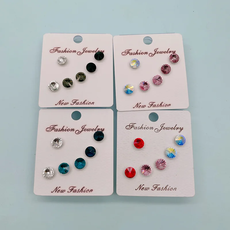 Ms Betti Small Round Stone Crystal Stud Earrings Set For Women And Girls Mixed Color 2021 New Trendy Jewelry Gift 3prs/set