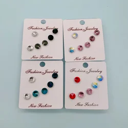 Ms Betti Small Round Stone Crystal Stud Earrings Set For Women And Girls Mixed Color 2021 New Trendy Jewelry Gift 3prs/set