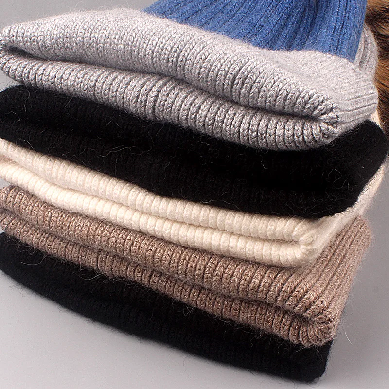 Xthree Winter Knitted Hat Cashmere Beanies With Real Raccoon Fur Pom Poms Skullies Hat for Women Girls Hat Feminino