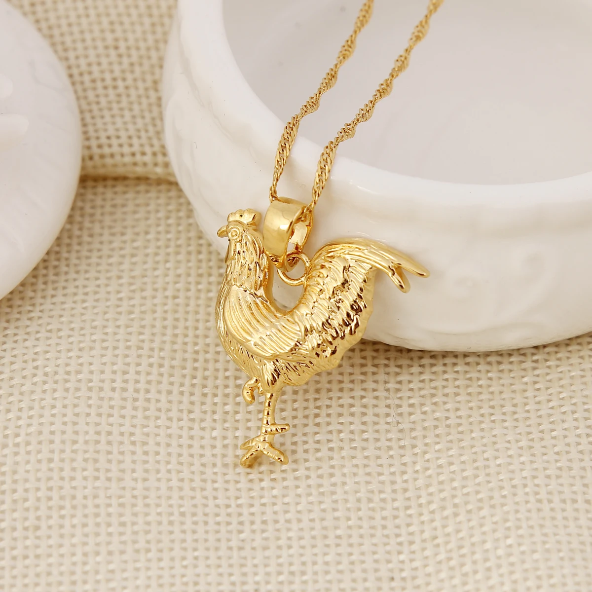 Gold Color Animal There-dimensional Rooster Chicken Pendant Women Necklaces