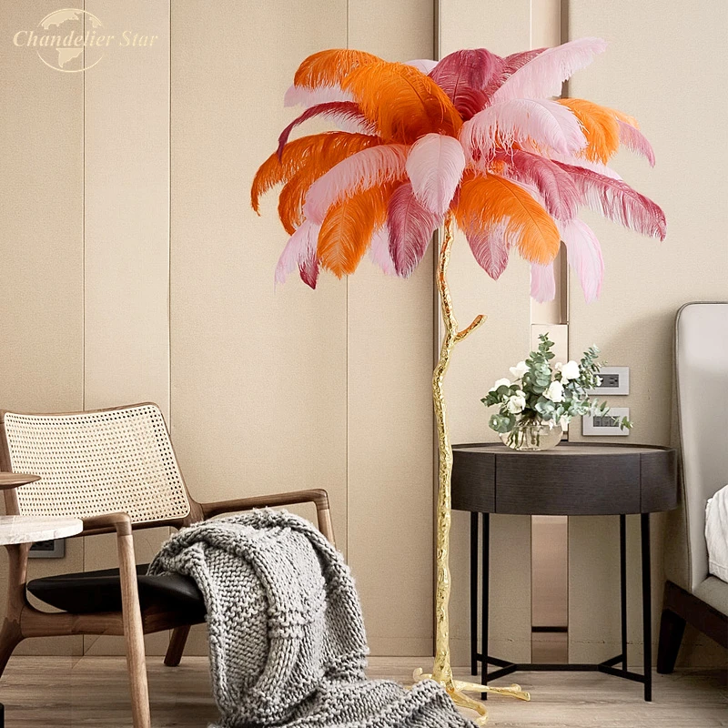 Modern Feather Floor Lamp LED Lights Nordic Tree Standing Indoor Lighting for Kitchen Living Room Bedroom Dining Room Decoration