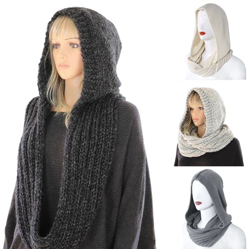 Winter Women Thick Cable Knit Ribbed for Infinity Circle Loop Scarf Slouchy Loose beanies Hat Windproof Skull Cap Shawl DXAA