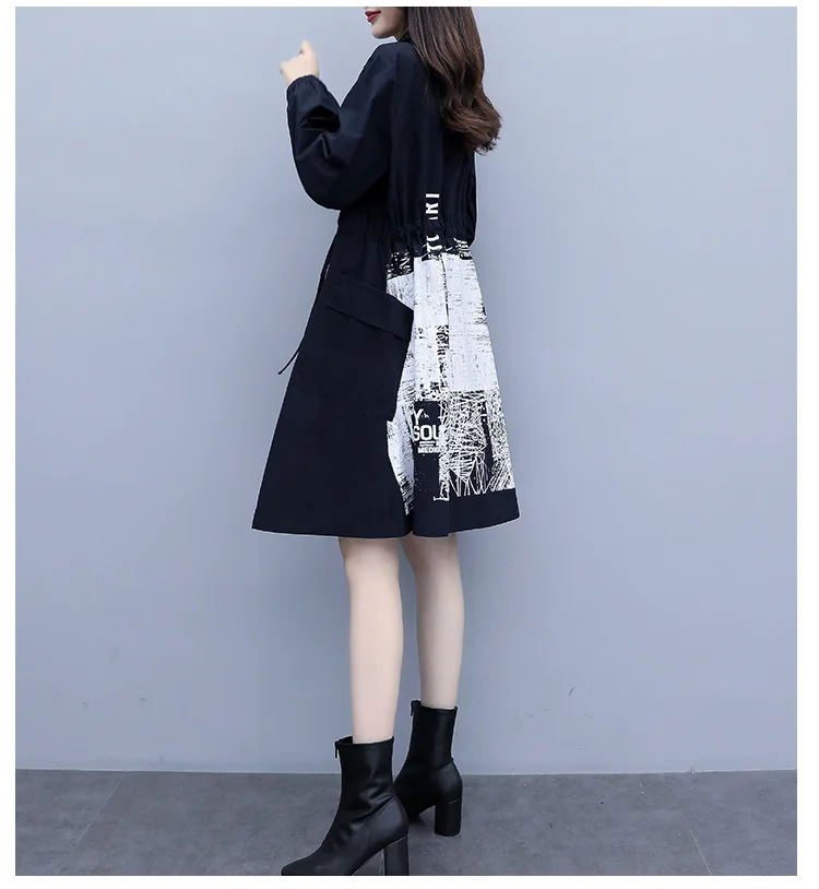 Autumn And Winter  Long Trench Coat Women Long Sleeve Printing Windbreaker Trench Femme Casual Wide Waisted Coat