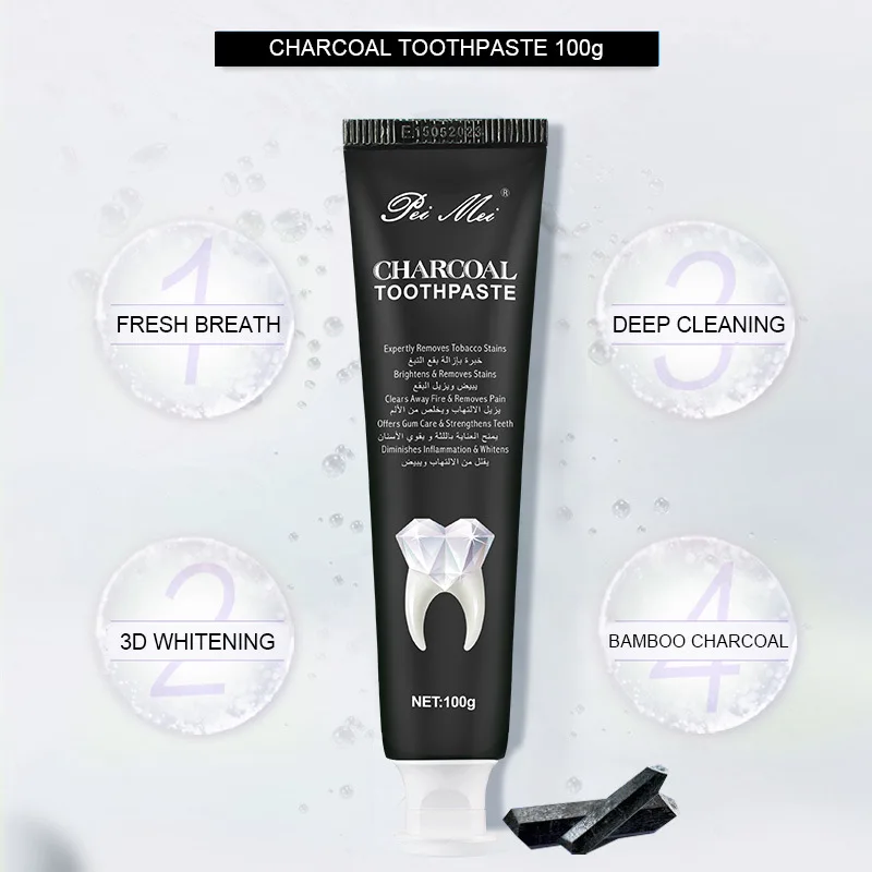 Activated Charcoal Teeth Whitening Toothpaste Natural Teeth Whitener  Black Tooth Paste