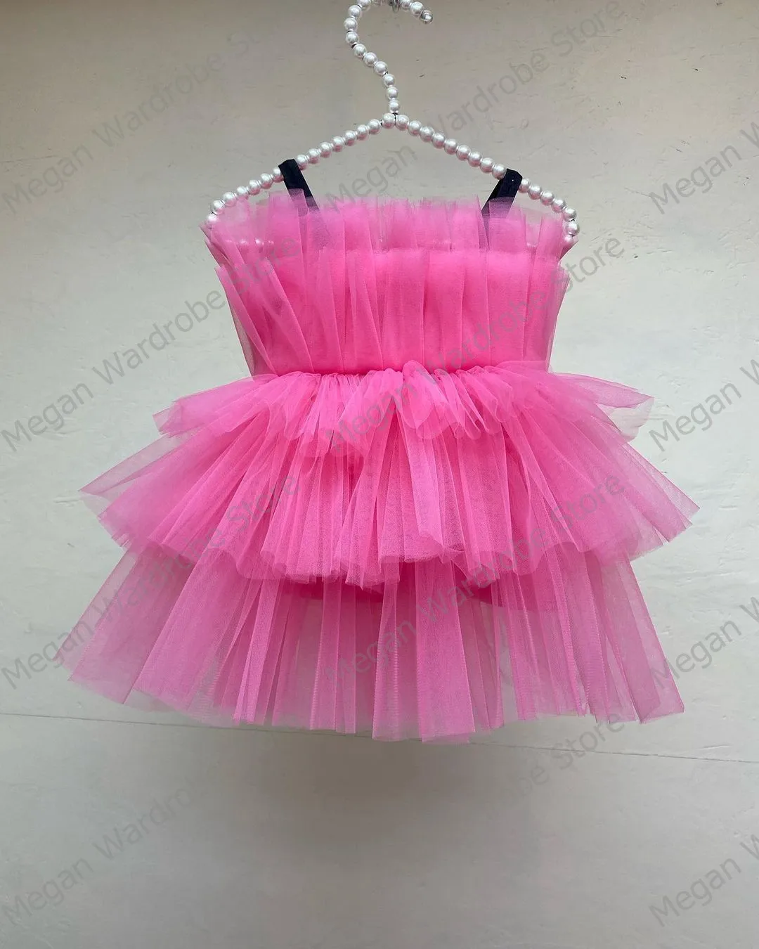 Hot Roze Tiered Verstoorde Hi Low Tulle Jurken Voor Moeder En Dochter Verjaardagsfeestje Slijtage Lace-Up Back Lange jurk Echte Beelden