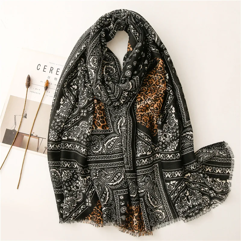 

Fashion Women Fringe Viscose Scarf Cashew Floral Leopard Patchwork Hijab Shawls and Wraps Female Foulards Echarpe Sjaal 180*90Cm