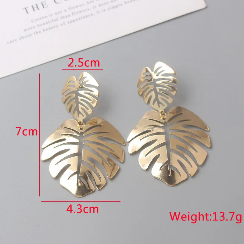 Metall-Hängeohrringe für Frauen Goldfarben Geometrische Statement-Tropfenohrringe Blatt-Anhänger Damenohrringe Pendientes Mujer – Detail 10
