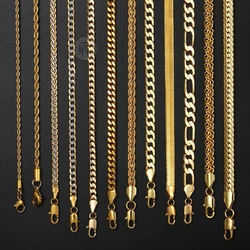 Mens Womens Necklace Chain Gold Color Figaro Hammered Snake Curb Necklaces for Women Men Fashion Jewelry 2 3 4 5 6mm LGNN2