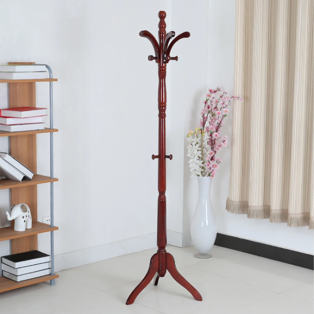 Solid Birch Wood Coat Racks Stand Floor Standing Hanger Rack with Tripod Base for Purse Clothes Hat Umbrella Jacket Coat