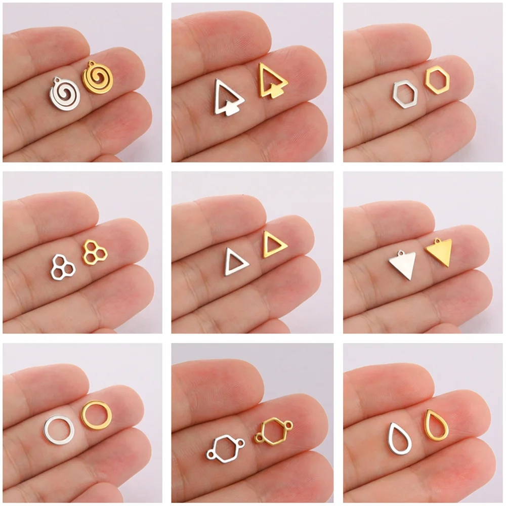 Teamer 5pcs Geometric Charms for Jewelry Making Findings Stainless Steel Pendant for Bracelet Necklace Triangle Round Rhombus