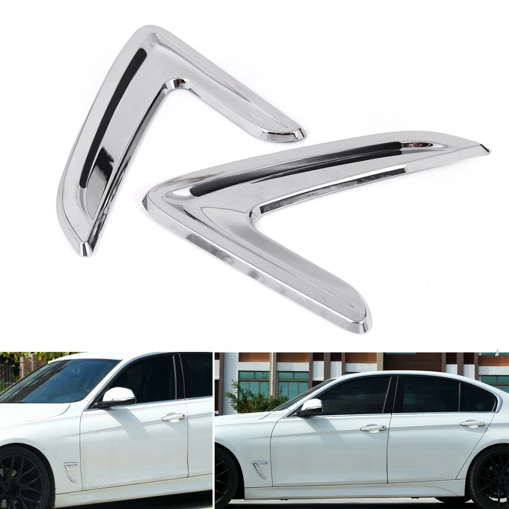 2x Car Side Fender Air Vent Outlet Cover Trims For BMW 3 Series F30 2013 2014 2015 2016 2017 2018 Chrome ABS Plastic