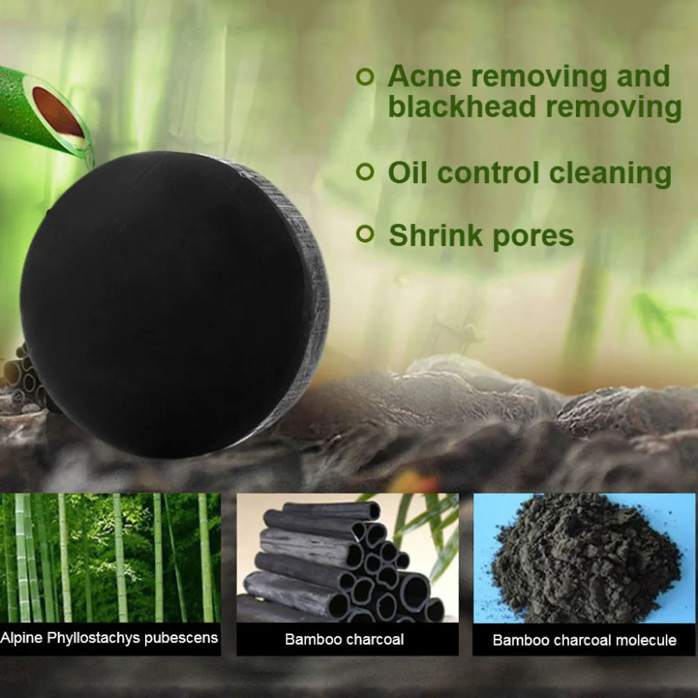 Handmade Bamboo Charcoal Face Soap Skin Cleaning Whitening Blackhead Remover Oil Control 40g