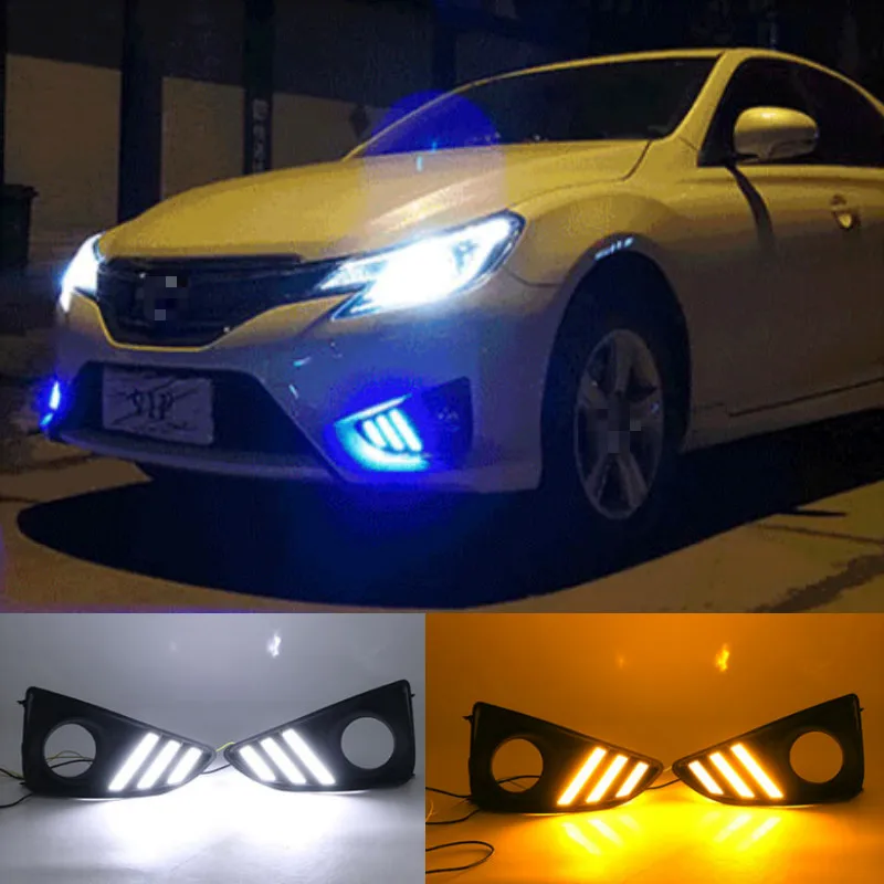 1Pair DRL For Toyota MARK X REIZ 2013-2018 LED DRL Daytime Running Light With Turn Signal Fog Lamp