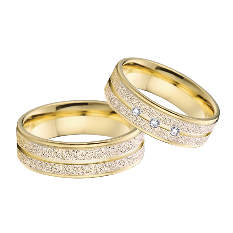 

14k yellow gold emery plated men and women Alliances Marriage wedding rings for couple