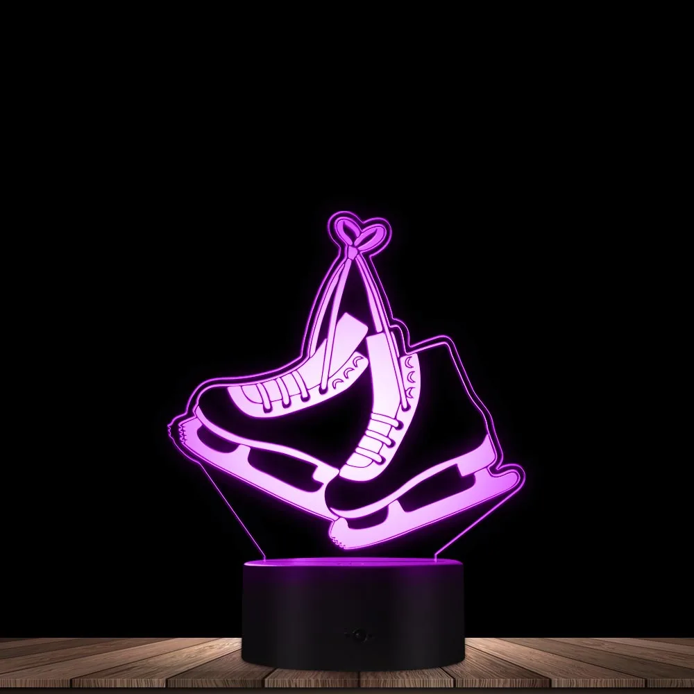 

Ice Skates Novelty 3D Night Light Sports Acrylic Home Decor LED Night Lamp Touch Control Engraved Gift 7 Color Changeable