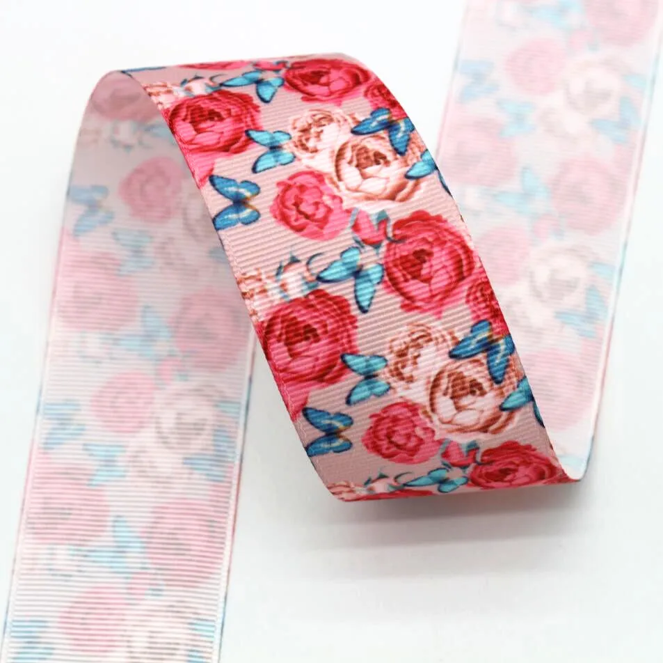 10 yards 38mm large flower butterfly ribbon DIY handmade material hair bow Christmas New Year decoration Grosgrain