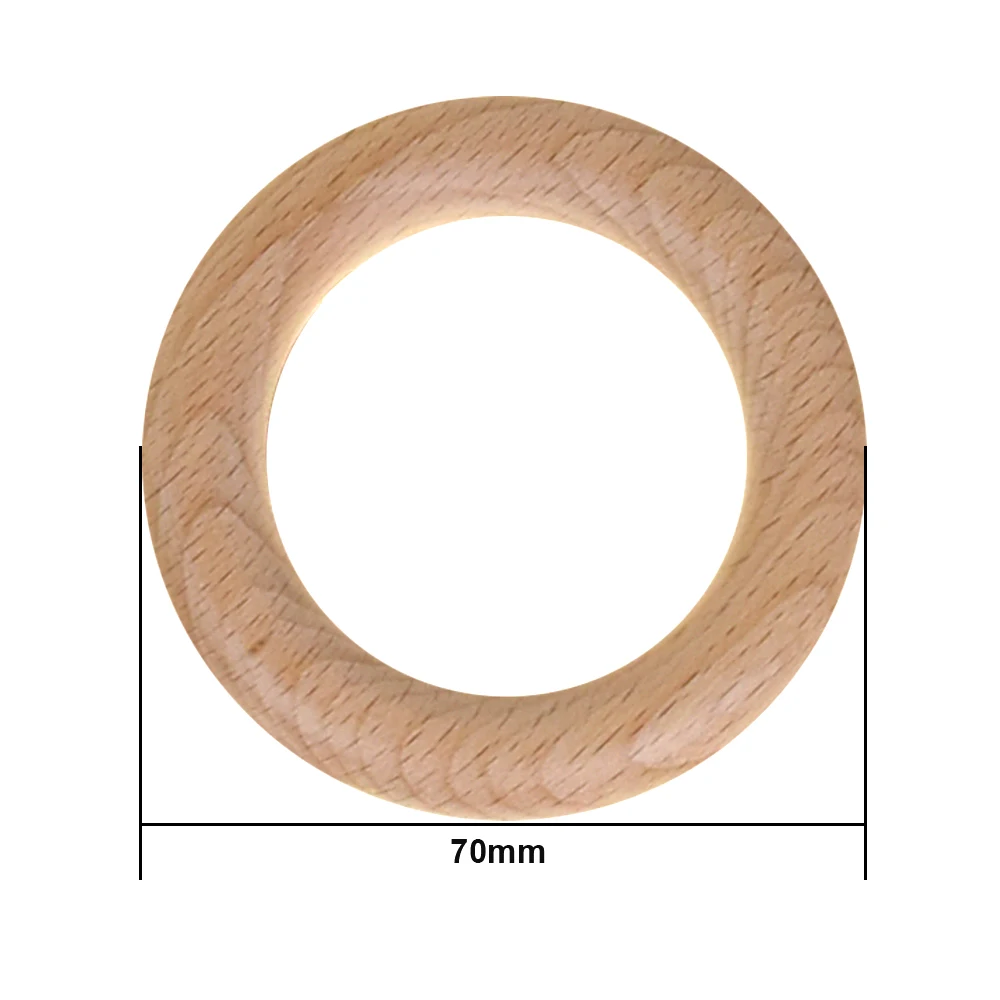 Mabochewing 10pcs 40mm 55mm 70mm 80mm Custom Laser Logo Beech Wood Ring Baby Mobile Bracelet Rattle Toys Making