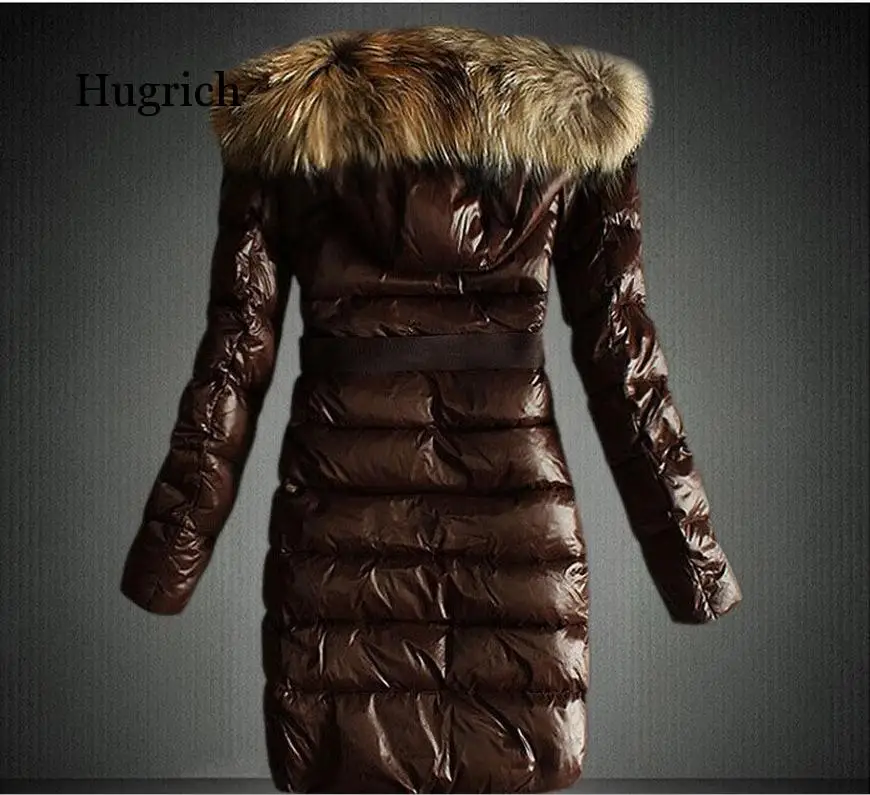 2021 European Winter New Style Big Fur Collar Fashion Slim Middle with Belt Cotton Padded Women