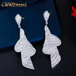 CWWZircons Luxury Cubic Zirconia Pave Baguette Stones Engagement Party Big Drop Unique Earrings for Women Wedding Jewelry CZ792