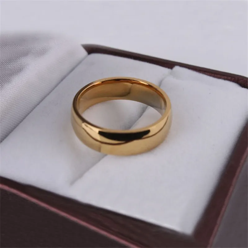Hot Sale High Polish Gold Plate Titanium Steel Women Man Wedding Ring Top Quality Gloss Lovers Wedding Jewelry