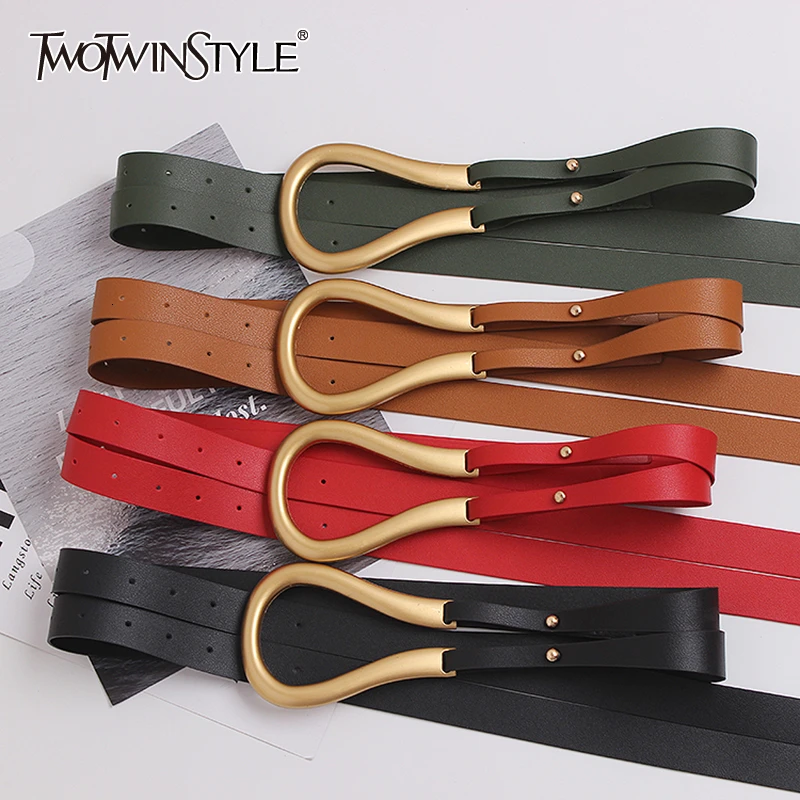 

TWOTWINSTYLE Casual PU Leather Women's Belts Hit Color Novelty Double Long Belt For Female 2022 Fashion Accessories New