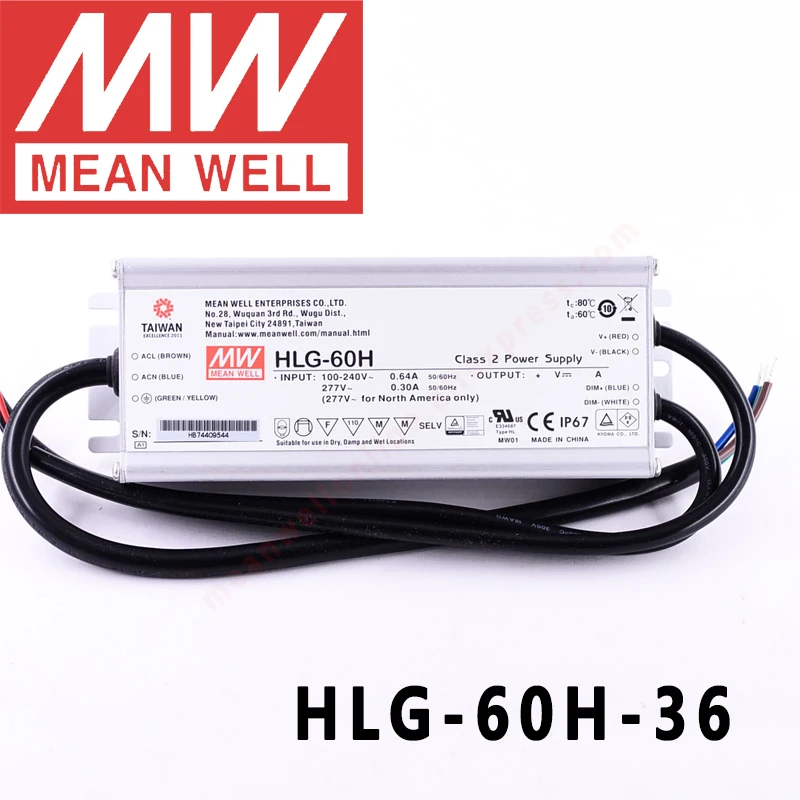 Original Mean Well HLG-60H-36 for Street/high-bay/greenhouse/parking meanwell 60W Constant Voltage Constant Current LED Driver