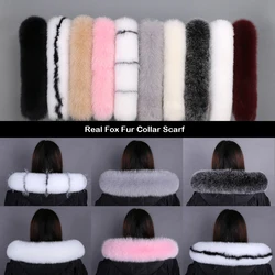 Women Luxury Natural Fox Fur Scarf Winter Warm Coat Hood Trim 100% Real Fox Fur Straight Collar Decorate Scarves Genuine Shawl