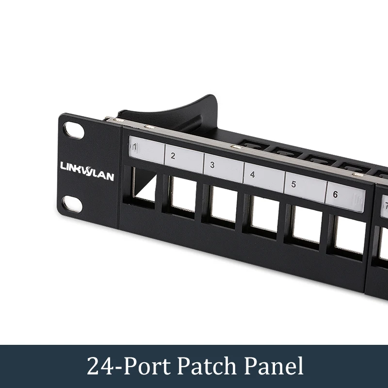 19 inch 24-Port Cat6 Modular Patch Panel Incl. 24pcs RJ45 Tool-less Keystone Jacks (Mixed Color Jacks: Red+Orange+White)